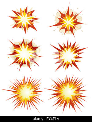 Illustration of a set of comic book explosion, blast and other cartoon fire bomb, star bursting, bang and exploding symbols Stock Photo