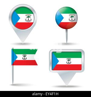 Map pins with flag of Equatorial Guinea - vector illustration Stock Vector