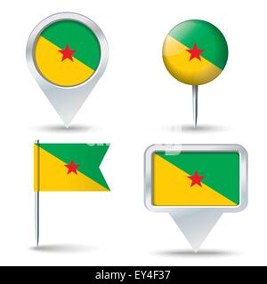 Map pins with flag of French Guiana - vector illustration Stock Vector