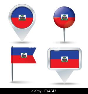 Map pins with flag of Haiti - vector illustration Stock Vector