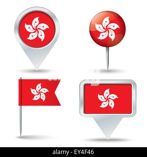 Map pins with flag of Hong Kong - vector illustration Stock Vector