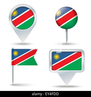 Map pins with flag of Namibia - vector illustration Stock Vector