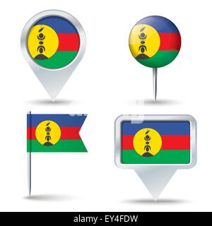 Map pins with flag of New Caledonia - vector illustration Stock Vector