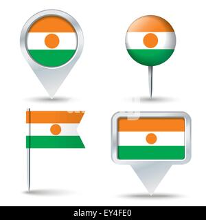 Map pins with flag of Niger - vector illustration Stock Vector