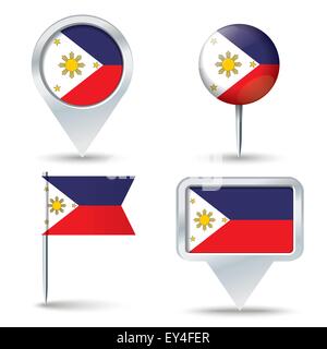 Map pins with flag of Philippines - vector illustration Stock Vector