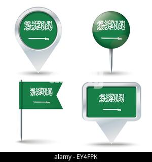 Map pins with flag of Saudi Arabia - vector illustration Stock Vector