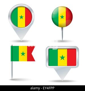Map pins with flag of Senegal - vector illustration Stock Vector