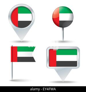 Map pins with flag of United Arab Emirates - vector illustration Stock Vector