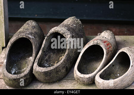 two pairs of Dutch clogs worn Stock Photo