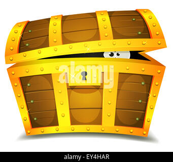 Illustration of a cartoon treasure chest with funny creature eyes spying from inside Stock Photo