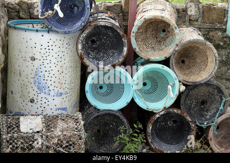 Well used lobster pots Moelfre Anglesey North Wales Stock Photo