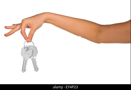 Humans hand holding keys Stock Photo