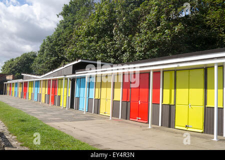 Beach chalets on the royal parade at Filey North Yorkshire UK Stock Photo