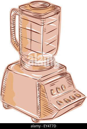 Etching engraving handmade style illustration of a vintage blender set on isolated white background. Stock Photo