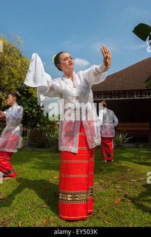 Lenso dancers of Maluku performing at Taman Mini Indonesia Indah in Jakarta, Indonesia. Stock Photo