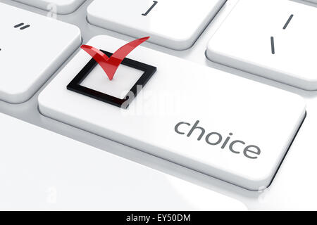 3d render of red check mark on the computer keyboard. Choice concept Stock Photo