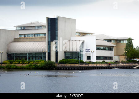 Wolfson Research Institute, Durham University Queen's Campus,  Thornaby, Stockton on Tees, from across the river Tees England UK Stock Photo