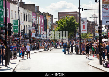 Crowds of visitors on a busy weekend in Camden High Street Stock Photo