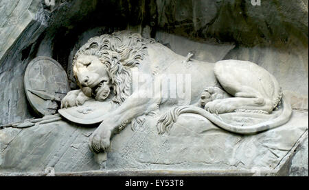 close up lion monument in Lucerne, Switzerland Stock Photo