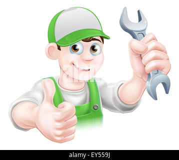 Adjustable spanner cartoon character giving a thumbs up graphic Stock