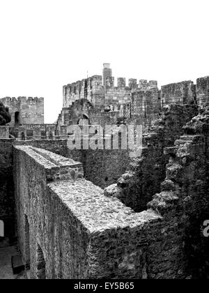 complicated space in castle st. Jorge portugal lisbon black and white Stock Photo