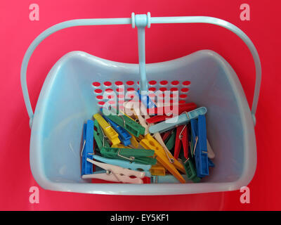 Bright Washday clothes pegs for washing line, in red,blue, yellow,green basket