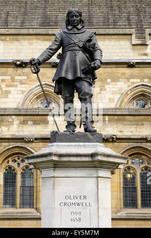 Statue of Oliver Cromwell Outside the Houses of Parliament, Westminster, London, UK. Stock Photo