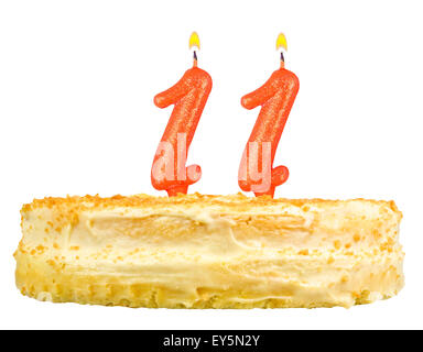 birthday cake with candles number eleven isolated on white background Stock Photo