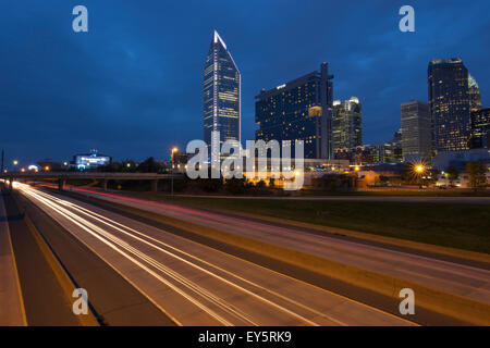 INTERSTATE 1-277 DOWNTOWN SKYLINE CHARLOTTE MACKLENBURG COUNTY NORTH CAROLINA USA Stock Photo