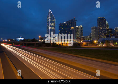 INTERSTATE 1-277 DOWNTOWN SKYLINE CHARLOTTE MACKLENBURG COUNTY NORTH CAROLINA USA Stock Photo