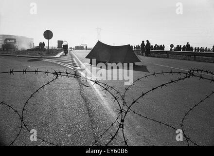 Ecological disaster of Seveso (Italy,1976), leak of dioxin from ICMESA  plant, block of the highway for protest Stock Photo