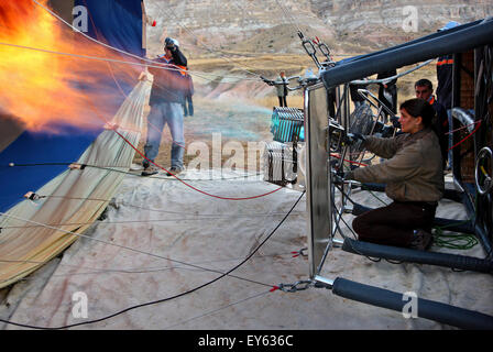 Preparations for a hot air balloon flight in Cappadocia, Turkey. Stock Photo