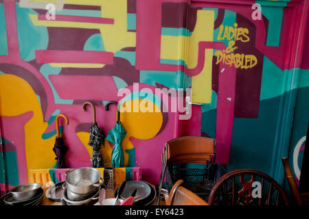 Brixton, London, UK. 22nd July, 2015. The popular Kaff Bar on Atlantic Road in Brixton has been forced to close due to the landlord tripling the rent. The owners are running a clearance sale all this week. Credit:  Honey Salvadori/Alamy Live News Stock Photo