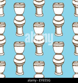 Sketch toilet in vintage style, vector seamless pattern Stock Vector