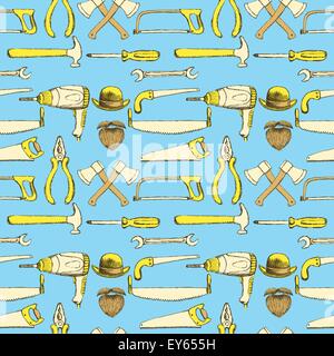 Sketch tools  in vintage style, vector seamless pattern Stock Vector