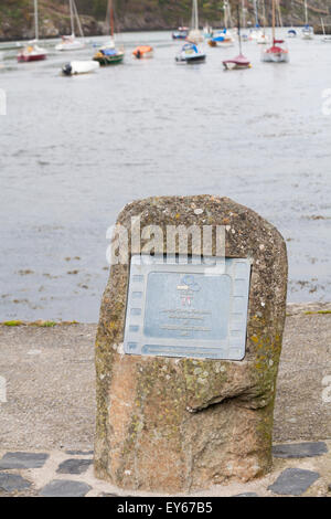 Commemorating the Centenary of Cinema 1996 plaque at Lower Fishguard or Abergwaun at Pembrokeshire Coast National Park, Wales, UK in May Stock Photo