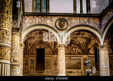 First Courtyard of Palazzo Vecchio. Florence, Italy. Stock Photo