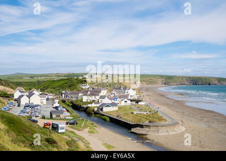 High view of Afon Daron River in quaint pretty coastal village of Aberdaron, Lleyn Peninsula / Pen Llyn, Gwynedd, North Wales, UK, Britain Stock Photo