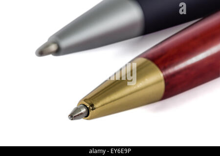 Pens close-up, isolated on white background, with clipping path Stock Photo