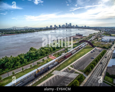 New Orleans Crescent Park and Skyline as seen from above in the Bywater neighborhood. Stock Photo