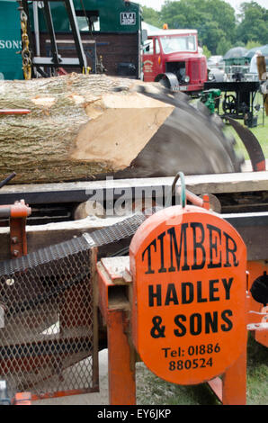 Sawing logs into planks using traditional sawmill. Stock Photo