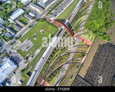 New Orleans Crescent Park  as seen from above in the Bywater neighborhood. Stock Photo