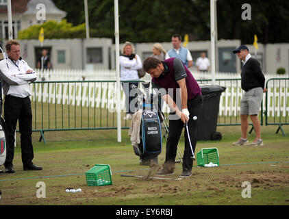 Sunningdale, UK. 22nd July, 2015. Nick Faldo of England practices before The Senior Open Championship at Sunningdale Golf Club on July 22, 2015 in Sunningdale, England Credit:  David Partridge / Alamy Live News Stock Photo