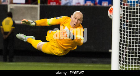 Atlanta, GA, USA. 22nd July, 2015. #1 USA G Brad Guzan looks as the ball goes in for Jamaica's first goal during the CONCACAF Gold Cup semifinal match between USA and Jamaica at the Georgia Dome in Atlanta, GA. Jacob Kupferman/CSM/Alamy Live News Stock Photo