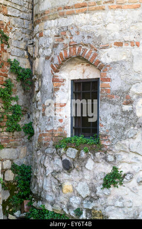 old window grille of a ruined castle in Italy Stock Photo
