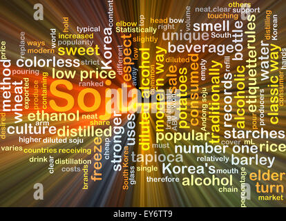 Background concept wordcloud illustration of soju glowing light Stock Photo