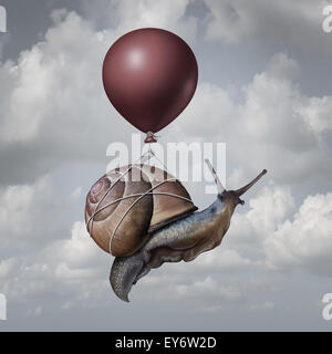 Success concept  and business advantage idea or game changer symbol as a balloon lifting up a slow generic snail as a new strategy and innovation metaphor for creative,thinking.