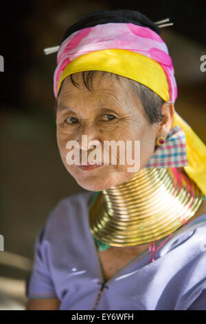 Padong long-neck woman at Bagan village, Myanmar Stock Photo