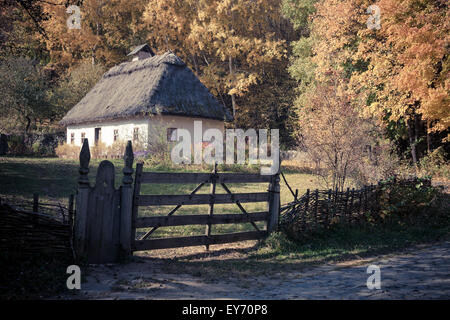 Small folk cottage in Pirogovo museum near Kiev, Ukraine Stock Photo