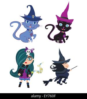 witches and cats - set Stock Vector